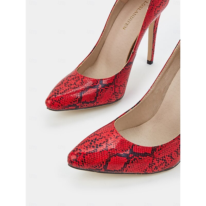 Women's Red Snakeskin Pumps with Pointed Toe and Sexy Stiletto Heels - Perfect for Parties and Special Occasions 6
