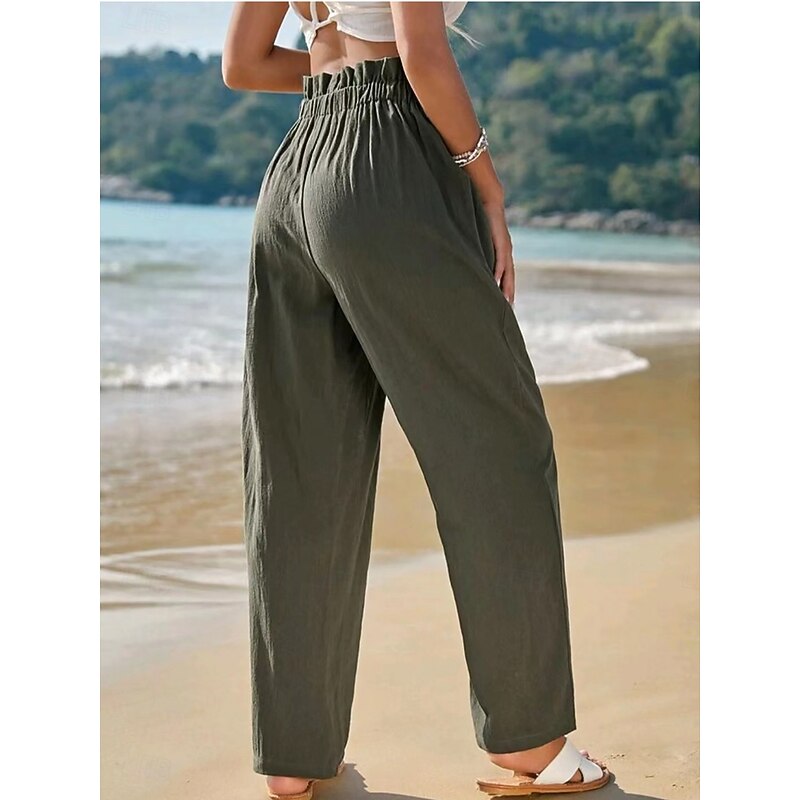 Women's Sweatpants Chinos Fashion Streetwear Full Length High Waist Plain Pocket Elastic Waistband Comfy Soft Comfortable Micro-elastic Outdoor Street Rust Green Spring Fall Regular Fit4