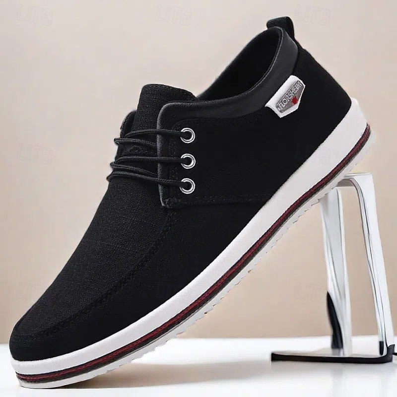 Men's Light Gray Canvas Lace-Up Casual Shoes with Contrast Trim – Stylish Lightweight Footwear for Travel, Work, and Daily Wear3