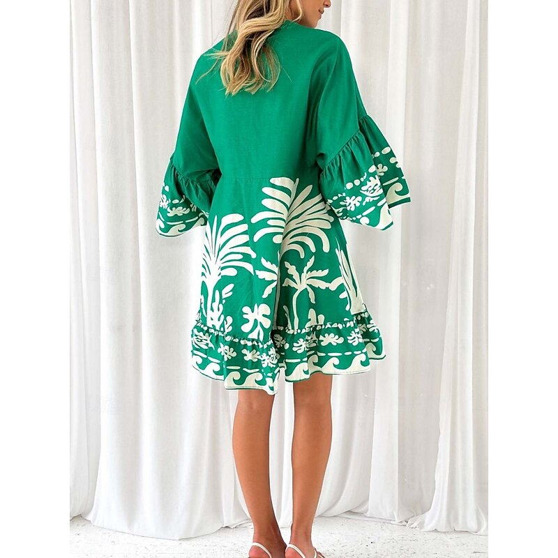 Women's Mini Dress Petite Dress Casual Dress Boho Dress Vintage Casual Vacation Daily Regular Fit Floral 3/4 Length Sleeve V Neck Green Spring Fall2