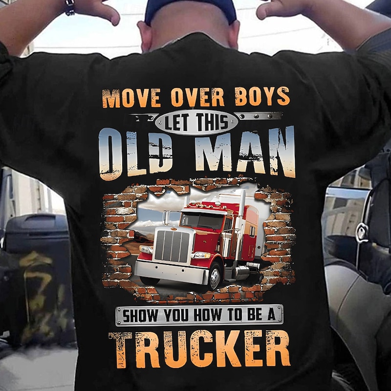 Men's Funny Trucker T Shirt Short Sleeve T shirt 3D Print Crew Neck Shirt Fashion Daily Street Daily Black Summer Spring Clothing Apparel S M L XL XXL XXXL