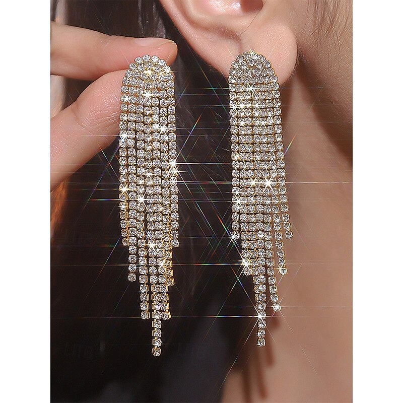 Women's Rhinestone Tassel Drop Earrings - Sparkling Statement Jewelry for Weddings, Parties, and Evening Events