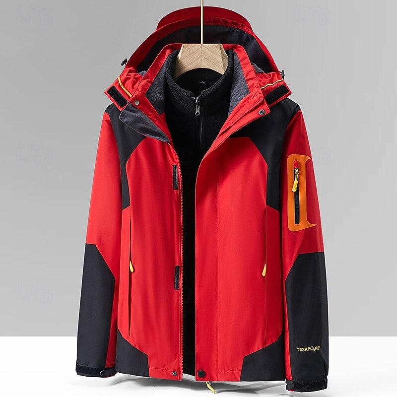 Men's Softshell Jacket Hiking Jacket Winter Outdoor Color Block Thermal Warm Windproof Water Resistant 3-in-1 Jacket Windbreaker Jacket Traveling Black Ivory Army Green Red Blue3