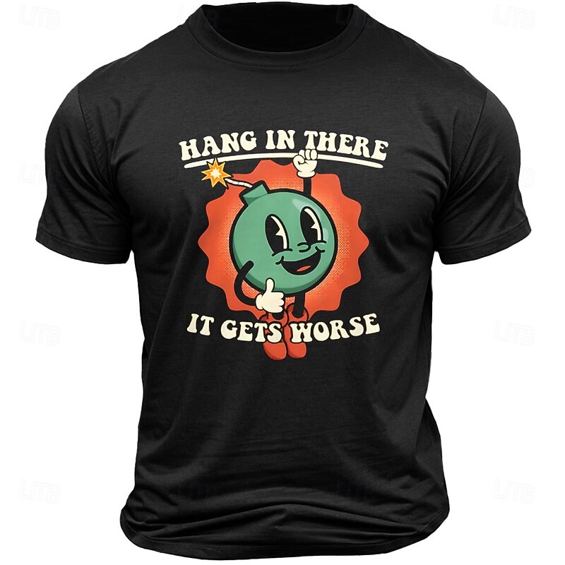 Men's Cartoon Letter Printed Funny Slang T Shirt Tee Top 100% Cotton Short Sleeve Graphic Shirt Black White Army Green Comfortable Tee Vacation Street Fashion Designer Clothing2