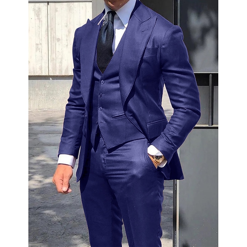 Men's Wedding Party Suits Peak Burgundy Royal Blue Solid Colored Tailored Fit 3 Piece Single Breasted One-button2