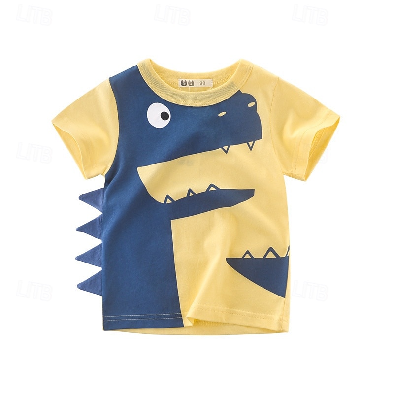 Multi Packs 2pcs Boys Crew Neck Short Sleeves Yellow+Blue T Shirt Tee Top Print Graphic Vacation Daily Wear 100% Cotton Spring & Summer3