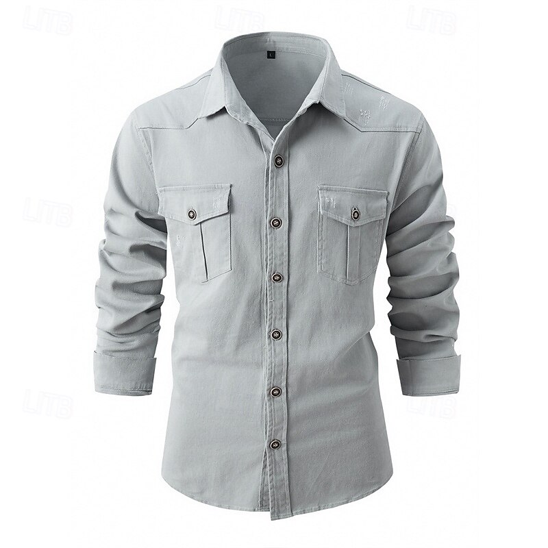 Men's Shirt Summer Shirt Casual Shirt Button Up Shirt Black Blue khaki Light Grey Army Green Long Sleeve Plain Lapel Vacation Hawaiian Button-Down Clothing Apparel Fashion Casual Comfortable2