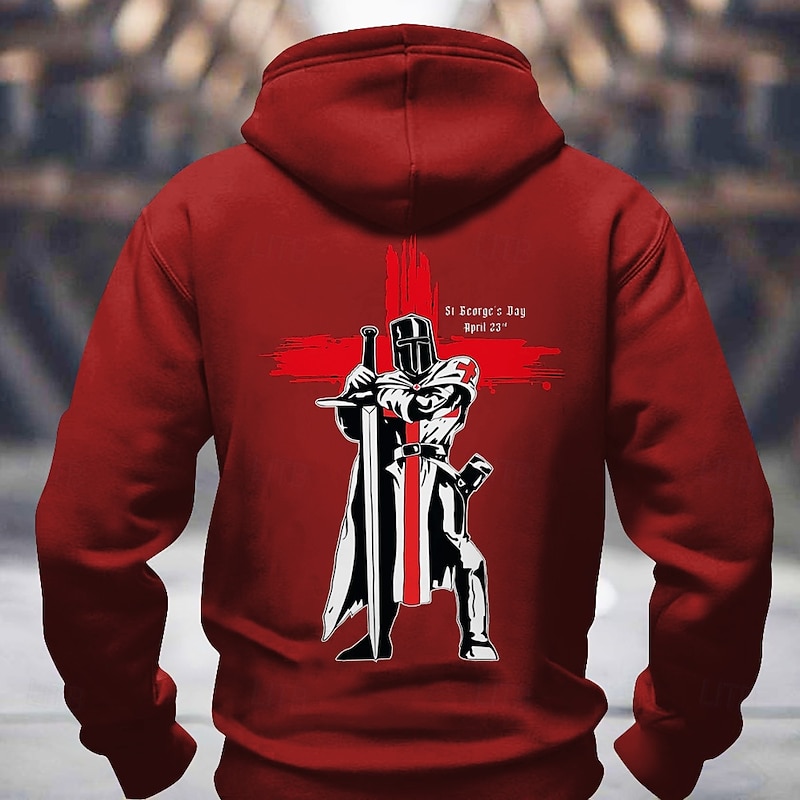 Men's Knights Templar Gothic Horror Hoodies Sweatshirt Fashion Long Sleeve Crew Neck Holiday Streetwear Black Red Drawstring Fall Winter Designer3