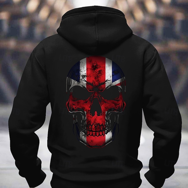 Men's Skull UK Hoodies Sweatshirt Fashion Long Sleeve Crew Neck Holiday Streetwear Black White Drawstring Fall Winter Designer