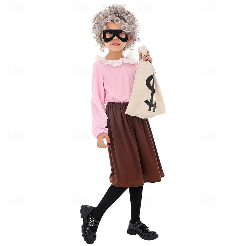 Gangsta Granny Old Women Grandma Outfits Cosplay Wigs Costume Cosplay Movie Cosplay for Girls' Kid's Halloween Carnival Back to School 100th Day of School4