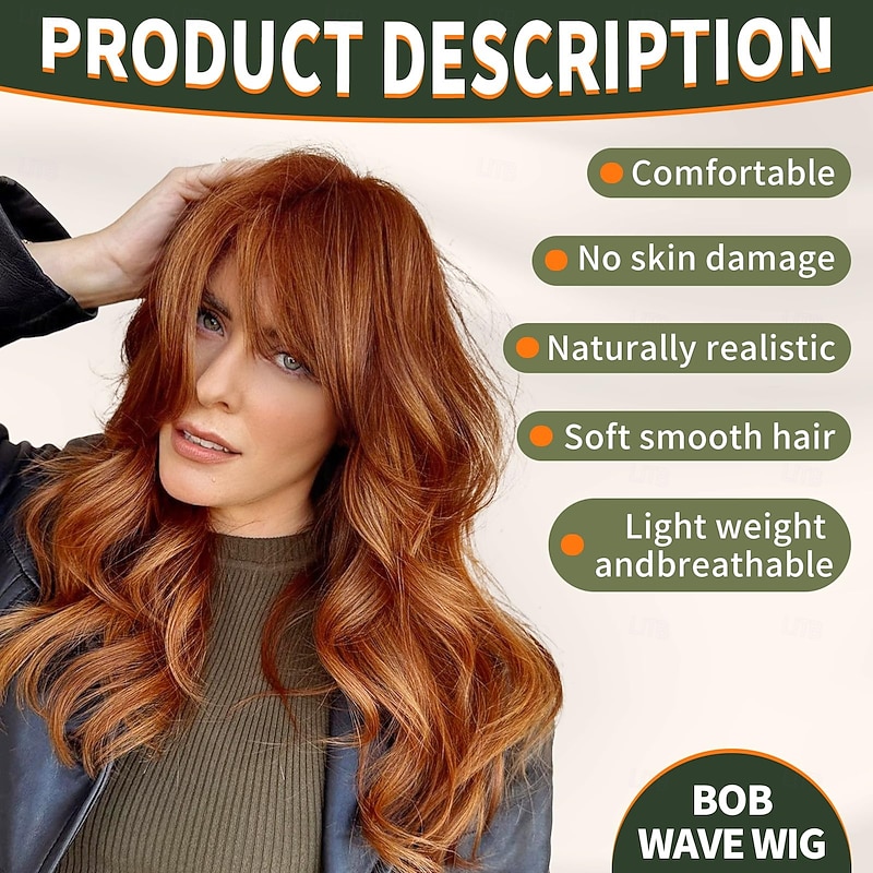Wig with Bangs Wavy Wigs for Women Shoulder Length Curly Synthetic Hair Wig for Party Daily Use4