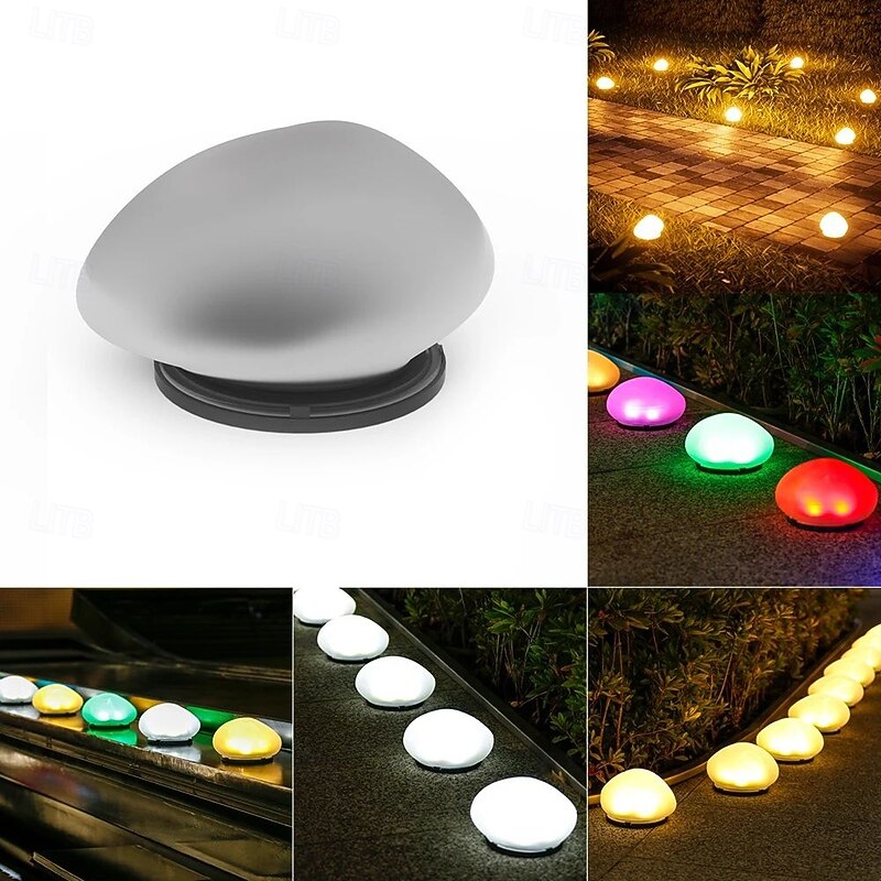 Solar Outdoor Lights Simulate Pebble Decor Lights Waterproof for Garden Patio Terrace Villa Swimming Pool Courtyard Walkway Landscape Decoration 1PC4