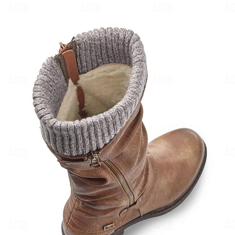 Women's Brown Slouchy Knit Cuff Knee-High Boots - Cozy and Stylish Fall/Winter Footwear4