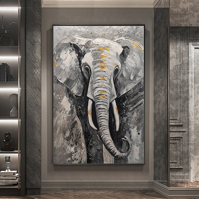 Mintura Handmade Abstract Elephant Animal Oil Paintings On Canvas Modern Wall Art Room Decoration Picture For Home Decor Rolled Frameless Unstretched Painting4