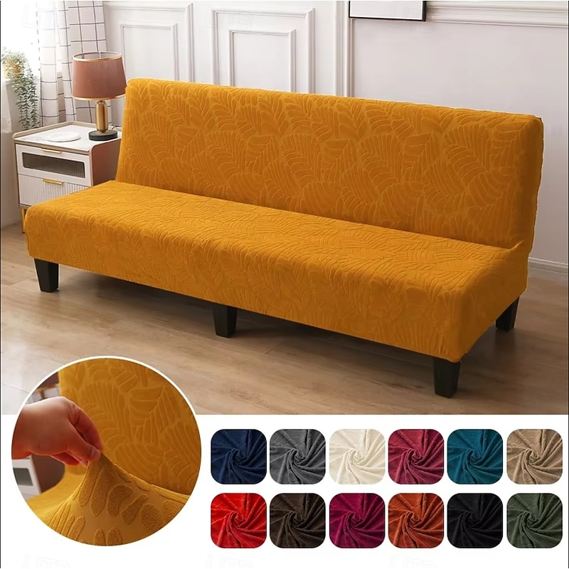 Jacquard Futon Slipcover Sofa bed cover Solid Color No Armrest sofa bed covers High Elastic Collapsible Furniture Protection covers