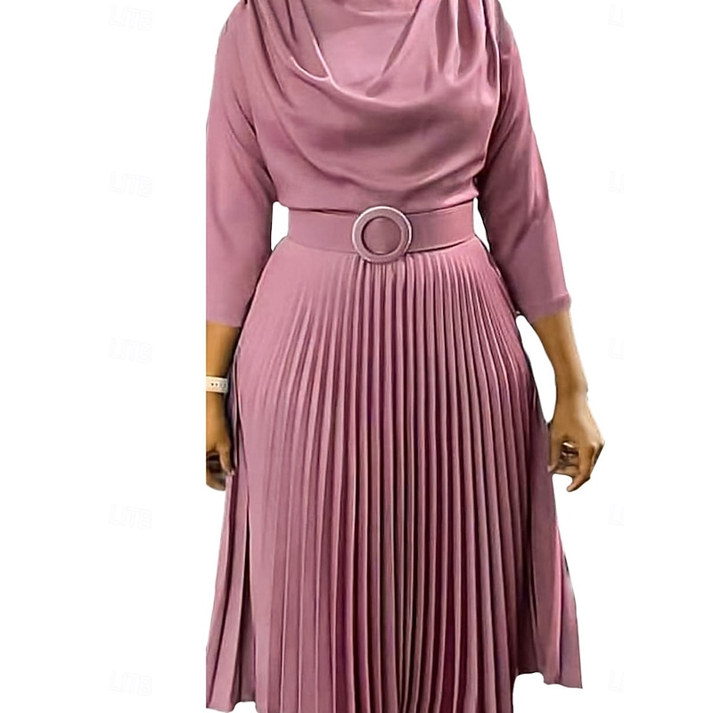 Women's Plain Dress Maxi Dress With Belt Elegant Crew Neck 3/4 Length Sleeve Pink Royal Blue Blue Color2