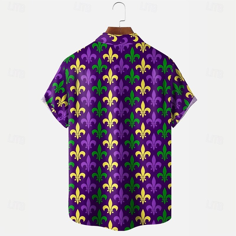 Carnival Men's Casual Shirt Button Up Shirt Short Sleeve Fashion Casual Party Casual Summer Spring Turndown Button Up Pocket Purple2