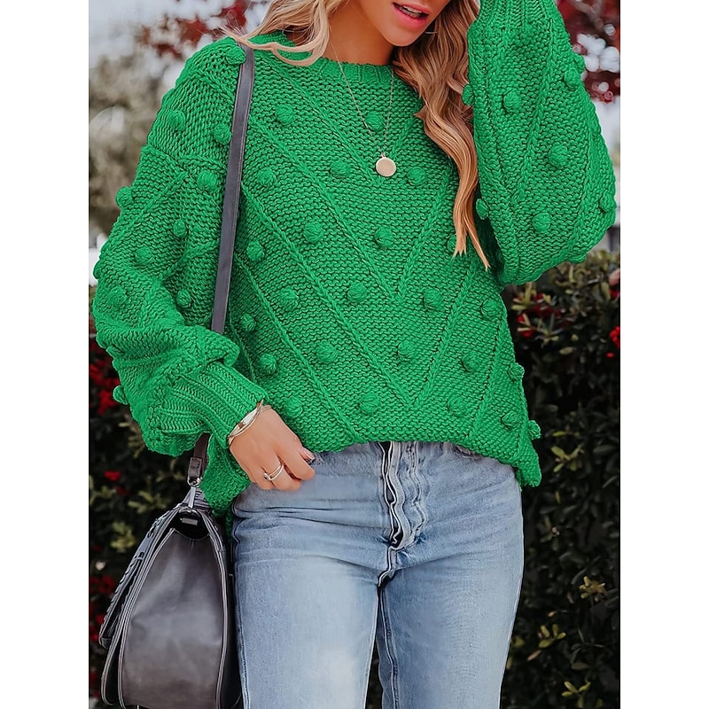 Women's Sweater Casual Soft Pure Color Ribbed Crew Neck Knitted Long Sleeve Regular Tops Knit Outdoor Daily Weekend Black Red Fall Winter