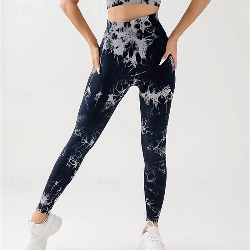 Women's Yoga Pants Yoga Leggings High Waist Pilates Gym Workout Workout Tights Tie Dye Black Royal Blue Blue Spandex Fall Sports Activewear Stretchy Slim2