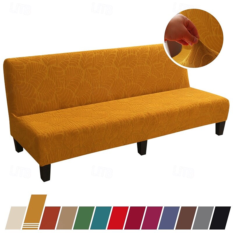 Jacquard Futon Slipcover Sofa bed cover Solid Color No Armrest sofa bed covers High Elastic Collapsible Furniture Protection covers2