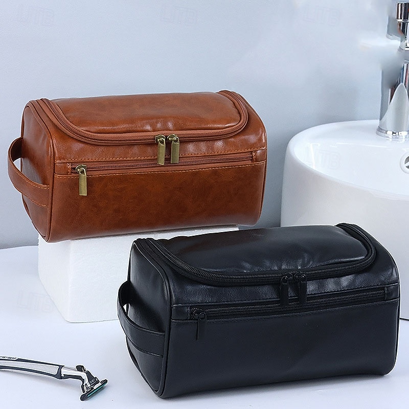 Large Capacity Men's Toiletry Bag, Waterproof PU Travel Organizer, Simple and Portable Handheld Makeup Bag, Father's Day Gift for Men, Convenient for Business and Travel4