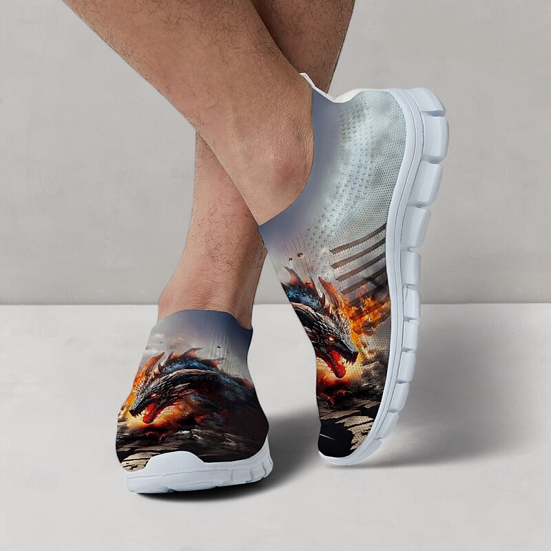 Men's Dragon Print Flyknit Sneakers - Lightweight Athletic Shoes for Running, Gym and Casual Wear4