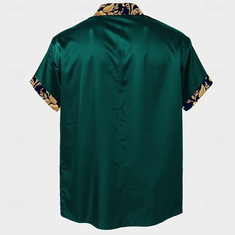 Men's Floral Plants Button Up Shirt Short Sleeve Fashion Casual Party Casual Summer Spring Turndown Button Up Black Blue Green2