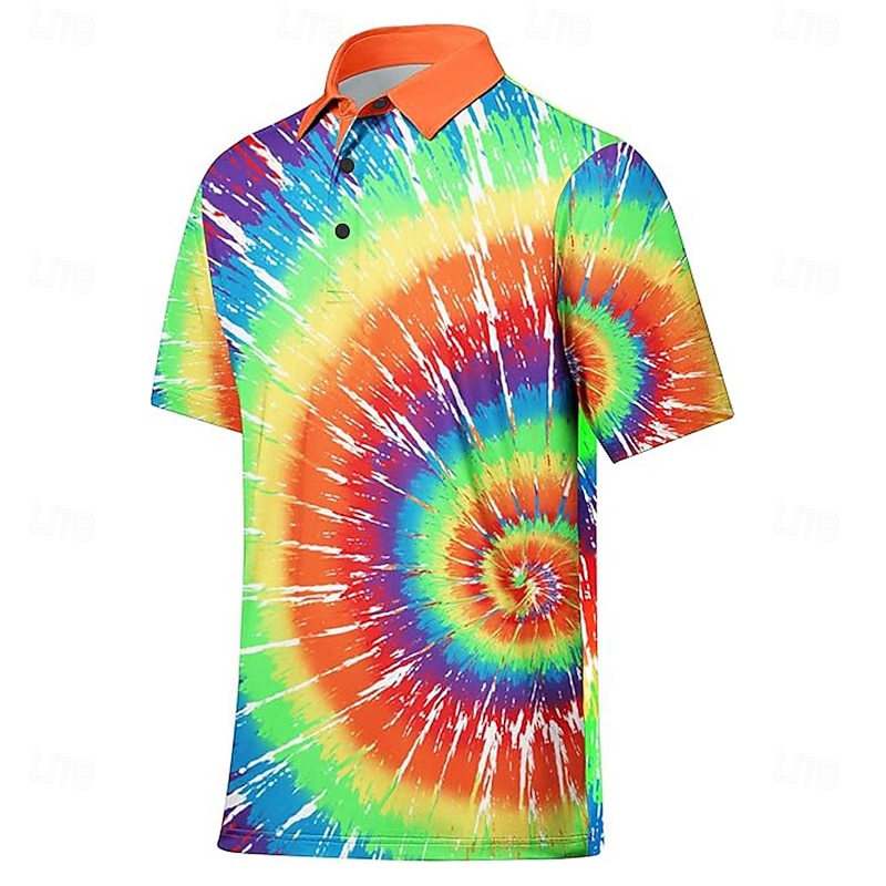 Men's Geometric Golf Shirt Short Sleeve Polo Shirts Collared Shirts Casual Outdoor Athleisure Home Wear 3D Print Rainbow3