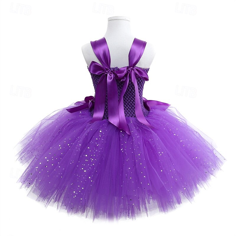Kids Girls' Party Dress Solid Color Sleeveless Performance Birthday Mesh Beautiful Sweet Polyester Knee-length Party Dress Swing Dress A Line Dress Summer 4-12 Years Purple3