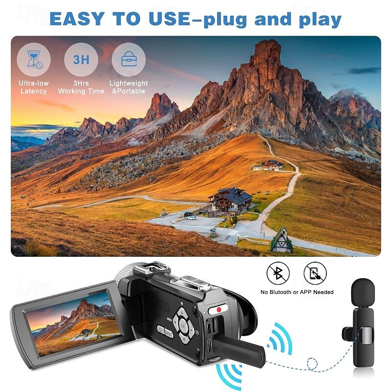 Video Camera Camcorder for Recording DV Flip Screen 16 X Digital Zoom 4K UHD Travel Camera Digicam with External Microphone Selfie Remote Control4