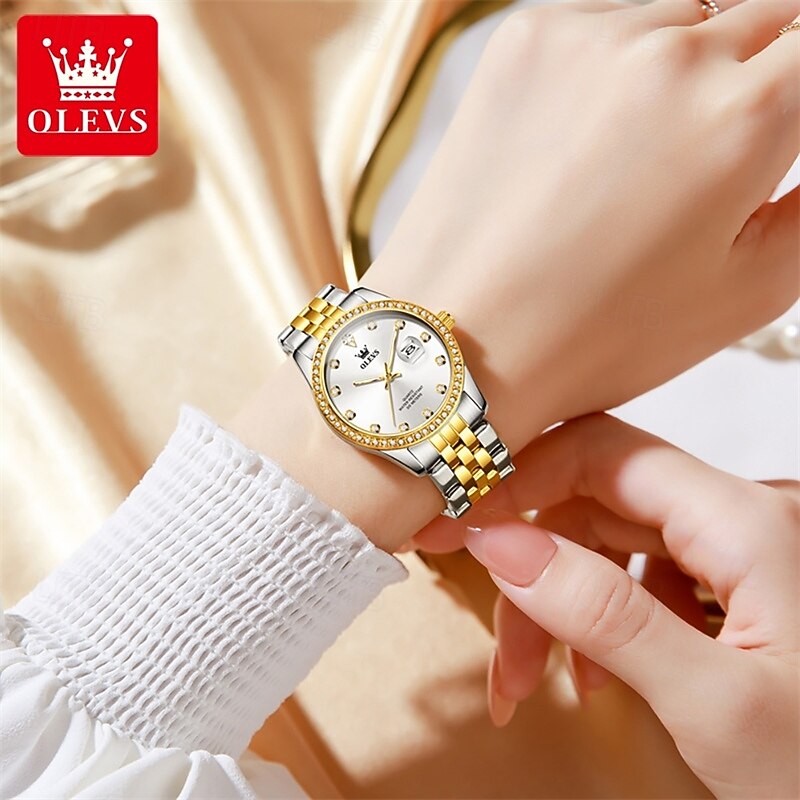 New Olevs Olevs Brand High-Grade Business With Diamonds Women'S Watch Luminous Calendar Steel Belt Simple Leisure Fashion Quartz Watch Waterproof Sports Ladies Wristwatch