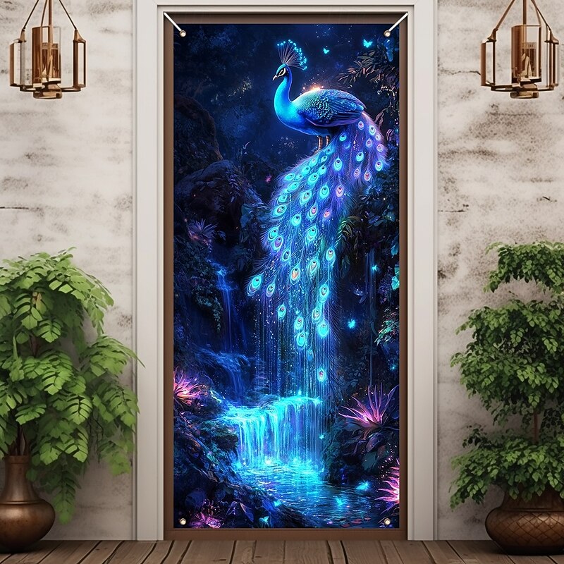 Door Decorations Door Covers Beautiful Peacock Door Tapestry Door Curtain Decoration Backdrop Indoor/Outdoor Door Banner for Front Door Farmhouse