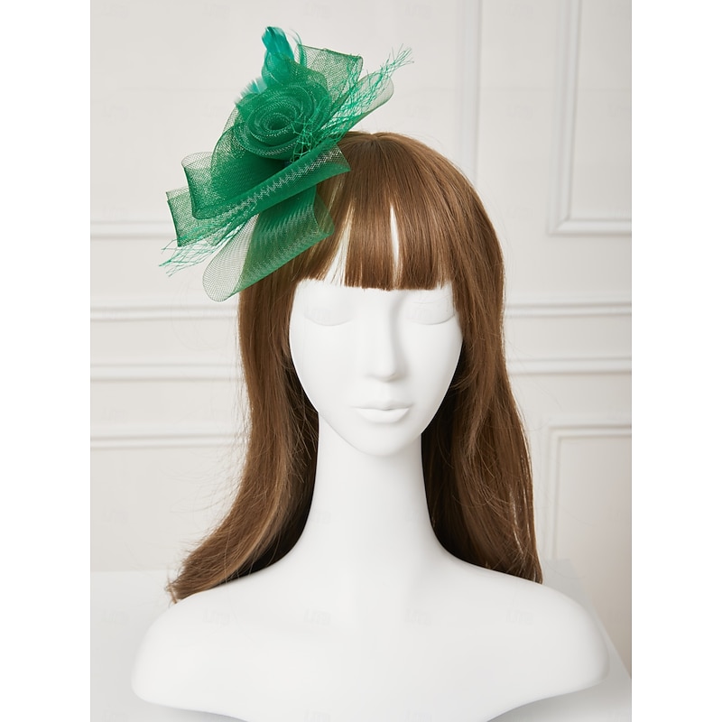 Elegant Net Mesh Tulle Fascinator Hats Headpiece Clip Headband with Bow(s) Feather Flower Floral 1PC Kentucky Wedding Tea Party Horse Race Cocktail Vintage for Women dress to impress2
