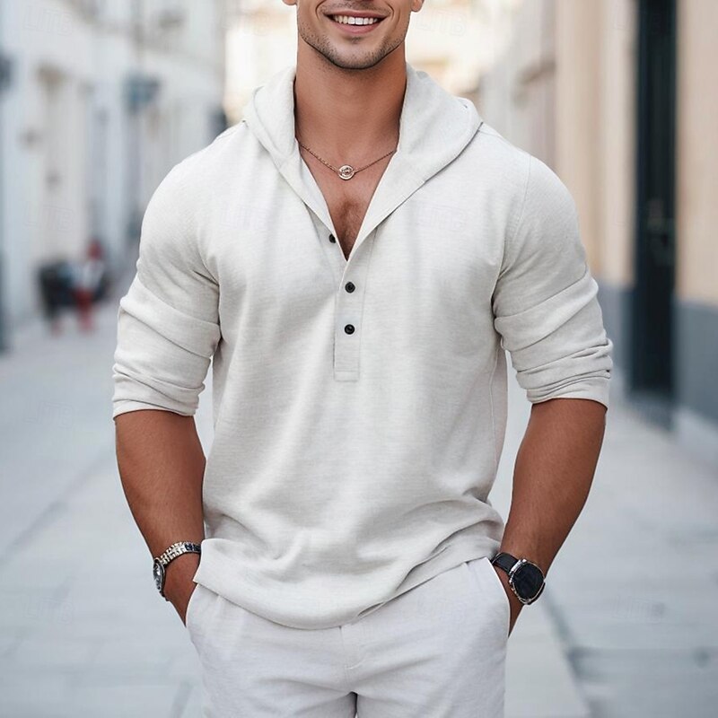 Men's Shirt Linen Shirt Summer Shirt Beach Wear Plain Vacation Curise White Red Blue Brown Long Sleeve Hooded Spring & Summer Clothing Apparel2