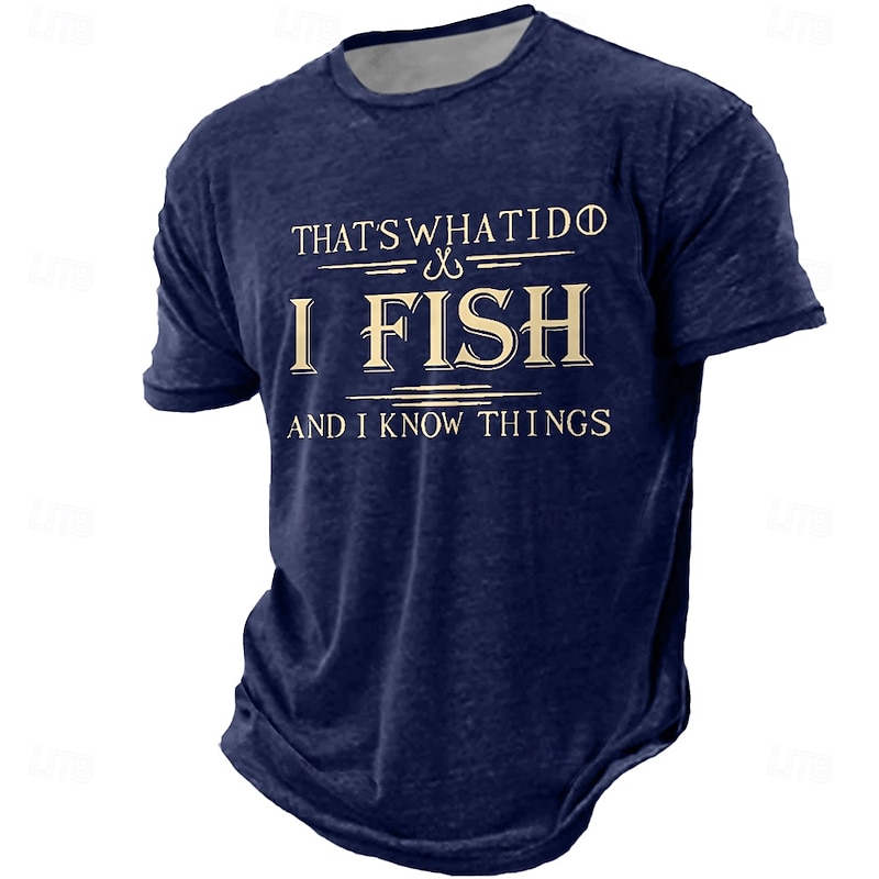 Mens Funny Fishing Graphic T-Shirt Short Sleeve - 