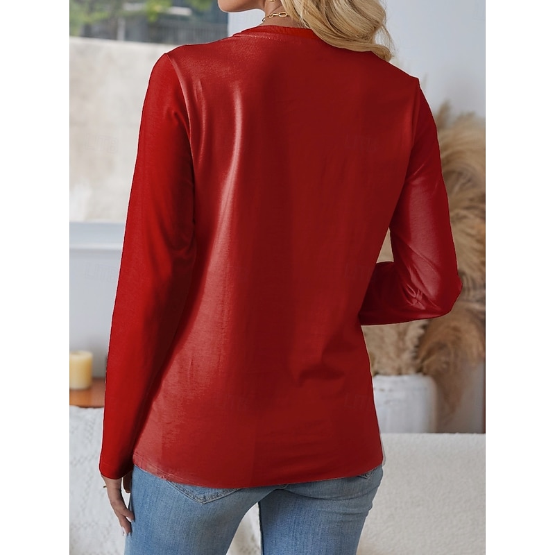 Women's T shirt Crew Neck Long Sleeve Tunic Cat Modern Casual  Regular Tops Daily Weekend Print White Yellow Red Blue Dusty Blue Fall Winter2