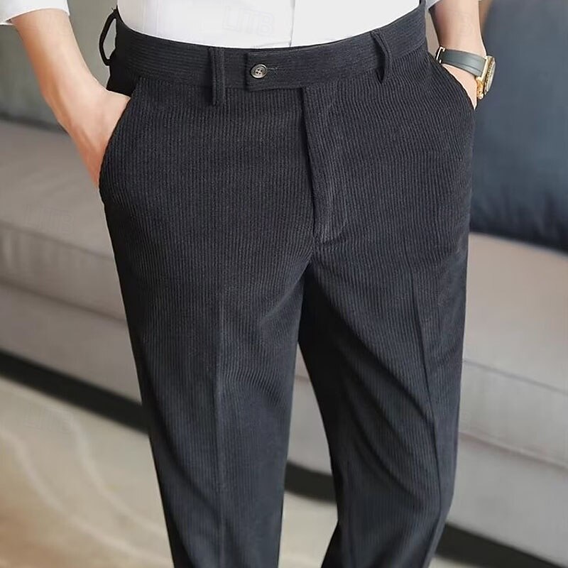 Men's Graduation Dress Pants Corduroy Pants Naples Trousers Trousers Buttons Pocket Solid Color Comfort Formal Party Work Fashion Classic Style Black Beige Micro-elastic2