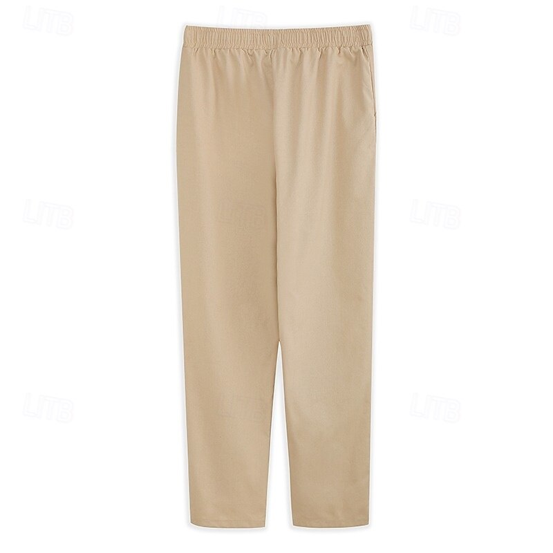 Men's Linen Pants Trousers Summer Pants Pocket Drawstring Elastic Waist Plain Comfort Breathable Full Length Outdoor Work Daily Fashion Classic Style Black Navy Blue Micro-elastic4