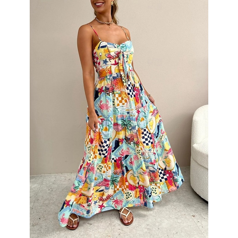 Women's Maxi Dress Casual Dress Swing Dress A Line Dress Slip Dress Casual Daily Regular Fit Color Block Sleeveless Strap Blue Sky Blue Summer Spring Fall4