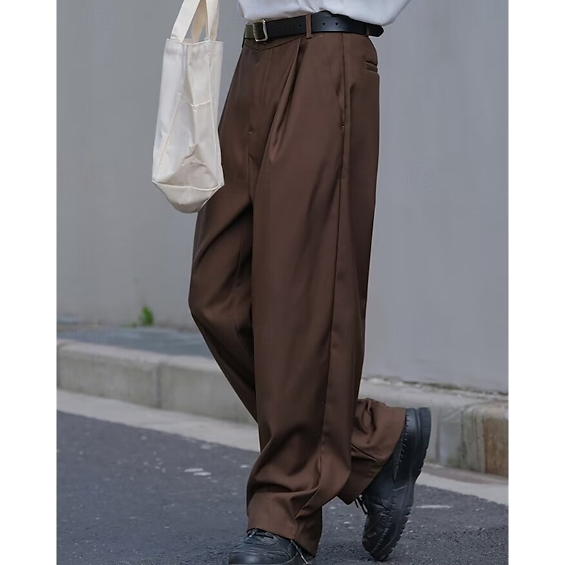 Men's Graduation Dress Pants Trousers Chinos Buttons Pocket Plaid Comfort Formal Party Work Fashion Classic Style Black Brown Micro-elastic3