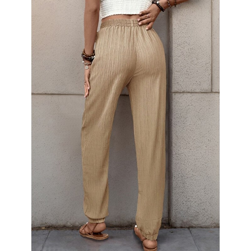 Women's Tapered pants Chinos Fashion Streetwear Full Length High Waist Plain Pocket Elastic Waistband Comfy Soft Comfortable Micro-elastic Outdoor Street Black Green Khaki Spring &  Fall Regular Fit2