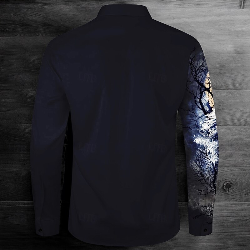 Men's Wolf Collared Shirt Button Up Shirt Long Sleeve Dark Causal Casual Spring Fall Turndown Button Up Black2
