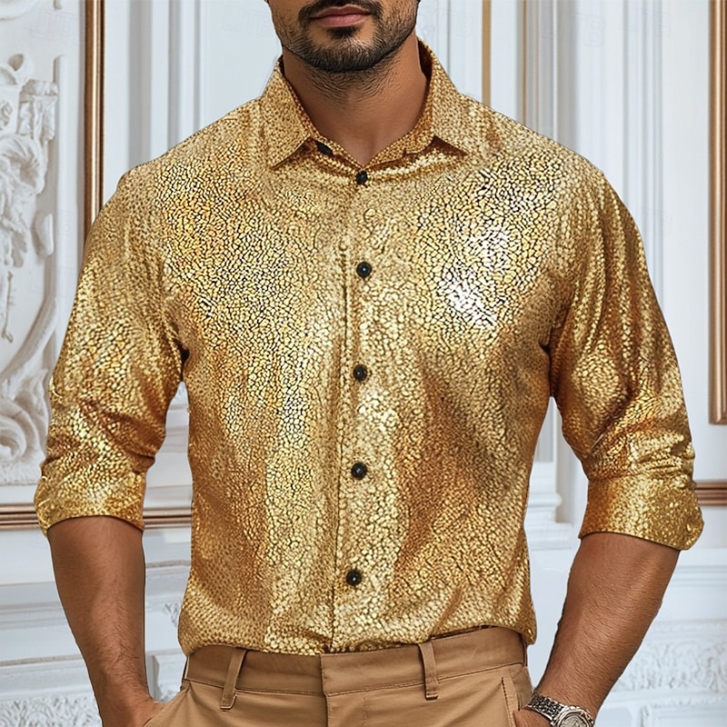 Men's Shirt Casual Shirt Black Purple Gold Gray Long Sleeve Solid Color Collar Performance Christmas Classic Style Clothing Apparel Christmas Vintage Party Disco3