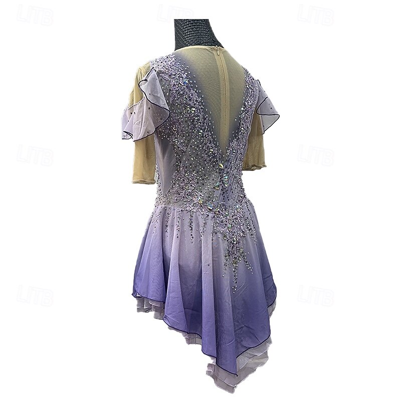 Figure Skating Costume For Adults And Children Customized Spliced Version Spandex Mesh Grading Performance Costume Competition Training Black And Red Spliced Women's Skirt Performance Costume3