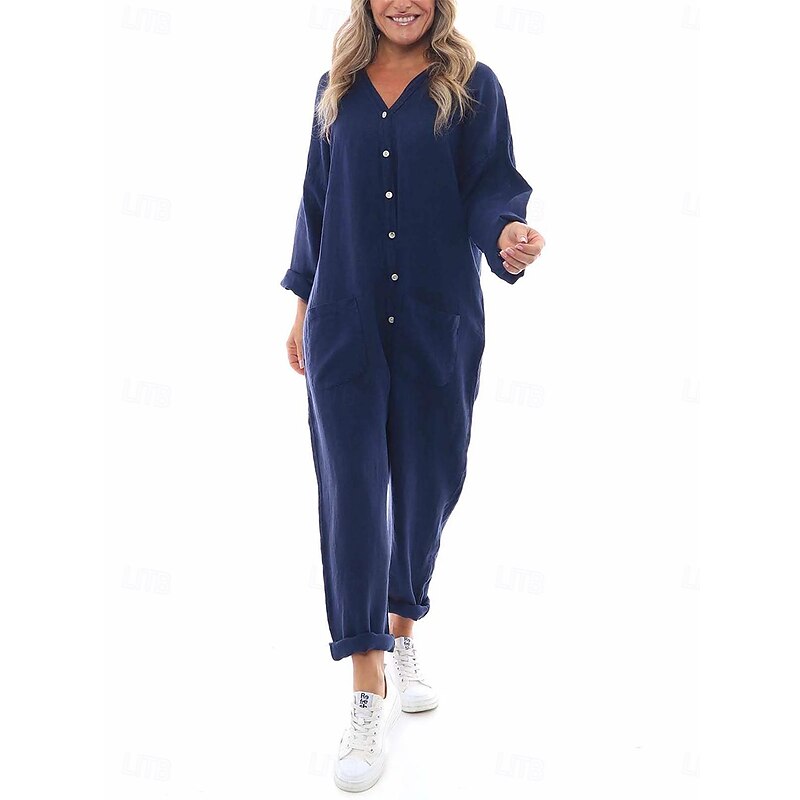 Women's Normal Jumpsuit Fashion Streetwear Full Length Solid Color Patchwork Quick Dry Breathability Micro-elastic Black Blue Gray Spring &  Fall Regular Fit3