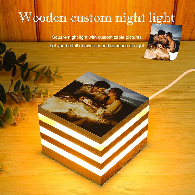 Personalized Wooden Square Night Light – Light Up Photo Frame Customized Wedding Photo, Unique Gift Perfect for Couples & Family4