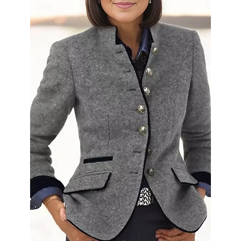 Women's Casual Jacket Outdoor Buttons Solid Color Windproof Fashion Regular Fit Outerwear Long Sleeve Fall Dark Gray S