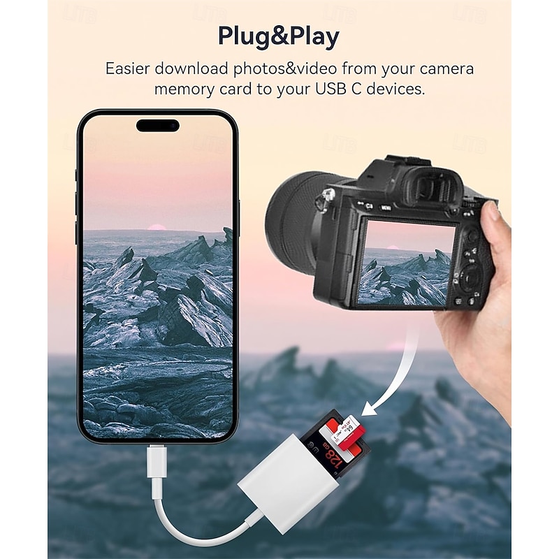 USB C SD Card Reader SD Card Adapter with Dual Card Slots for iPhone 15 Pro iPad Mac MacBook Laptop Android USB-C/TypeC High-Speed Trail Camera Viewer Memory Card Reader Plug and Play2