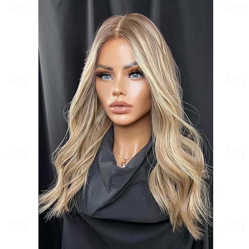 Unprocessed Virgin Hair 5x5 Closure 13x4 Lace Front Wig Middle Part Brazilian Hair Wavy Blonde Multi-color Wig 130% 150% Density Highlighted / Balayage Hair Natural Hairline Glueless Pre-Plucked For3