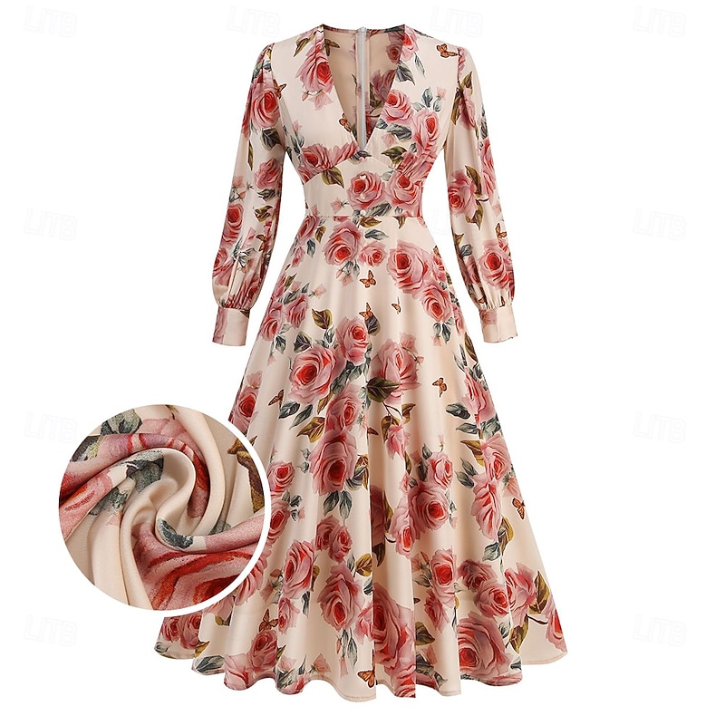 Retro Vintage 1950s Cocktail Dress Dress Flare Dress Flower / Floral Fancy Dress Women's Masquerade Event / Party Bachelorette Party Festival Adults' Dress Homecoming Dresses